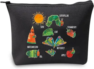 JXGZSO Makeup Bag Rainbow Caterpillar Cosmetic Bag Caterpillar Inspired Gift Bookworm Gift (Rainbow Caterpillar Black)
