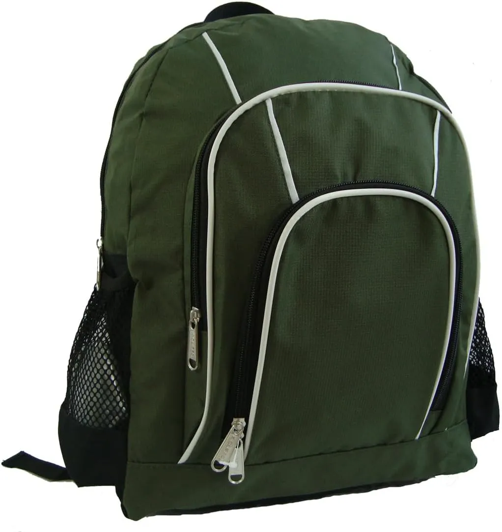 K-Cliffs 16 Inch Rip-stop Multi Pocket Backpack w/Side Mesh Pockets Olive Green