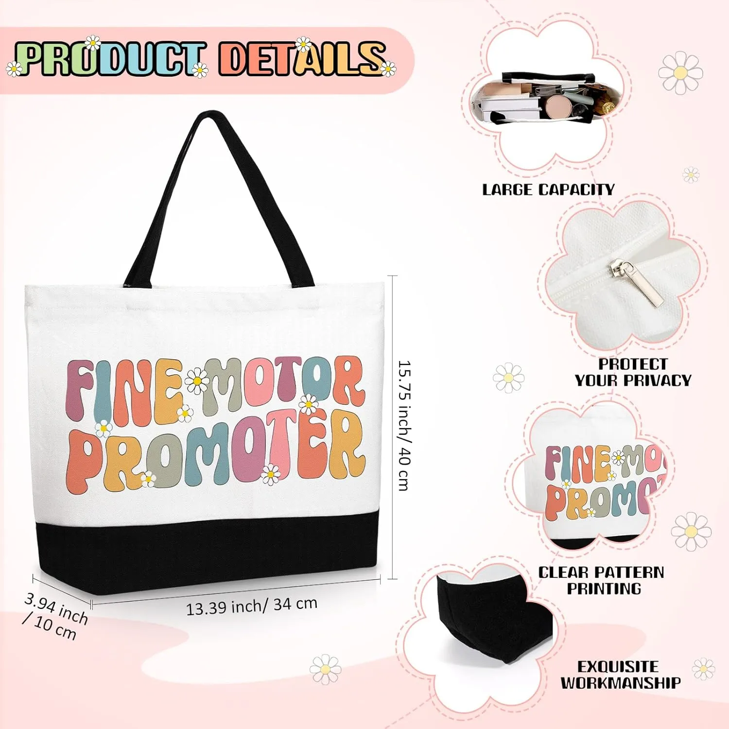 Kacctyen 3 Pcs Occupational Therapy Gifts Fine Motor Promoter Tote Bag Mental Healthy Makeup Bag OT Cosmetic Bag Psychology Appreciation Keychains OT Gifts for Women Therapists Birthday(Classic)