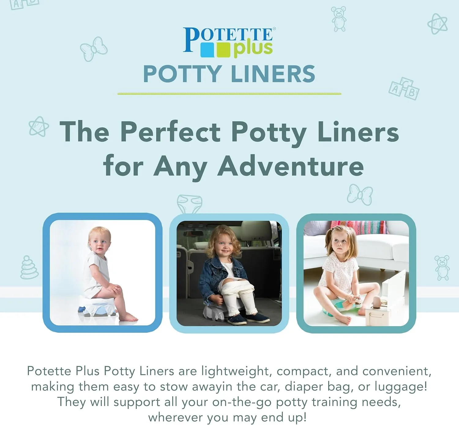 Kalencom Potette Plus Potty Seat Liners - Disposable, Leakproof Liners for Travel Potty Seat - Fragranced to Absorb Odor - 30 Count