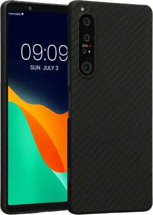 kalibri Aramid Fiber Case Compatible with Sony Xperia 1 IV - Case Super Slim Strong Protective Phone Cover - Black Matte