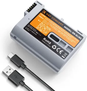 K&F Concept 2600mAh EN-EL15C Battery, USB-C Fast Charging Z6iii Battery Compatible with Nikon Z8 Zf Z7ii Z6ii Z7 Z6 Z5, D850 D810 D810A D780 D750 D610 D500 D7500 D7200 Camera