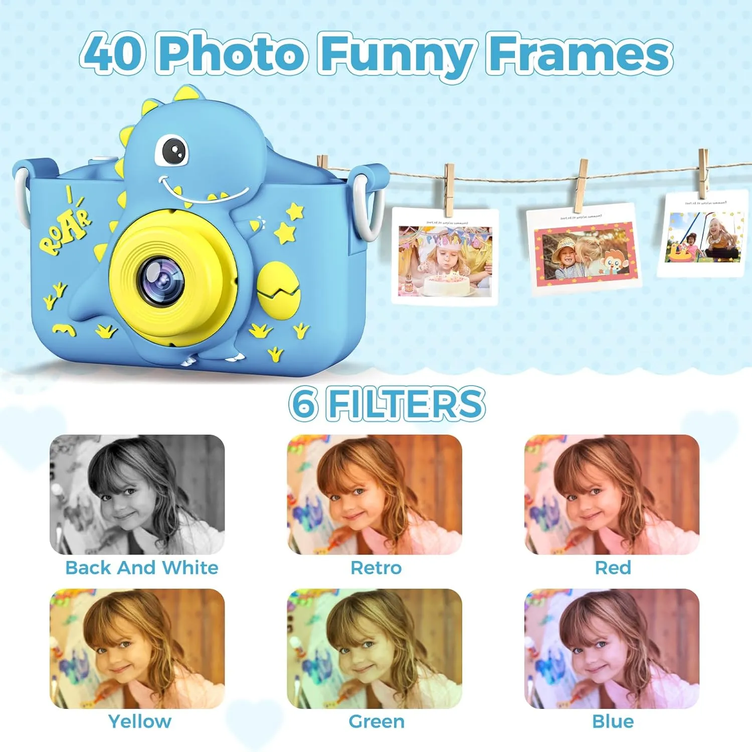 KANAD Kids Camera, Toys for Age 3-8 Year Old Boys, Easter Basket Stuffers Gifts for Kids, 1080P HD Selfie Digital Video Camera for Toddlers - Blue