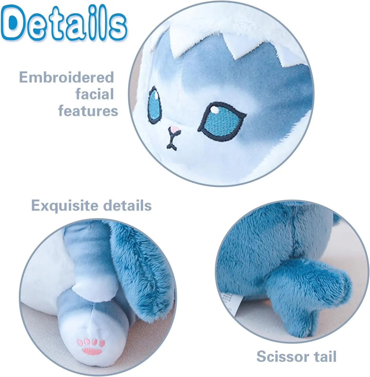 Kawaii Shark Cat Plush Toy Stuffed Animal Doll, Cute Soft Pillow Stress Release Hugs Toys Christmas Halloween Birthday Gifts for Kids Boys Girl Best Gift (Blue - Grey,12 inch)