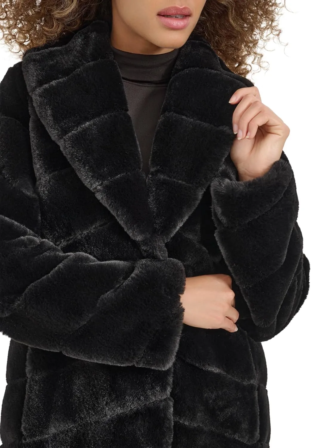 Kenneth Cole Women's Plush Grooved Faux Mink Coat with Shawl Collar