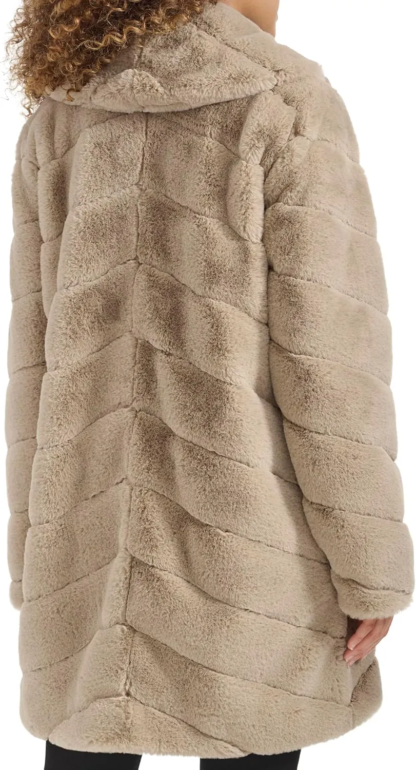 Kenneth Cole Women's Plush Grooved Faux Mink Coat with Shawl Collar