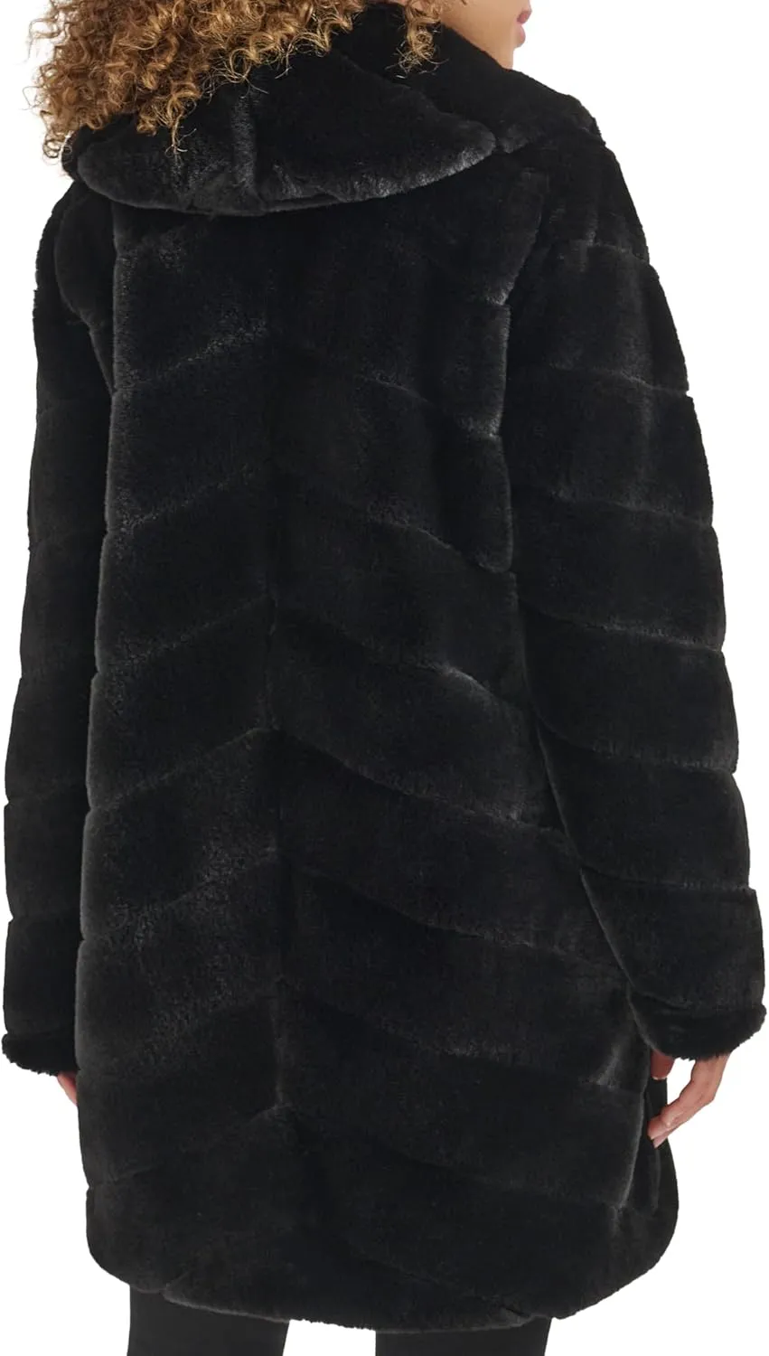 Kenneth Cole Women's Plush Grooved Faux Mink Coat with Shawl Collar