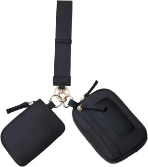 Keychain Wristlet Wallet Double Pouch Key Chain Bag Elegant Women Men Purse for Beach Shopping Holidays Valentines Gift Travel, Black