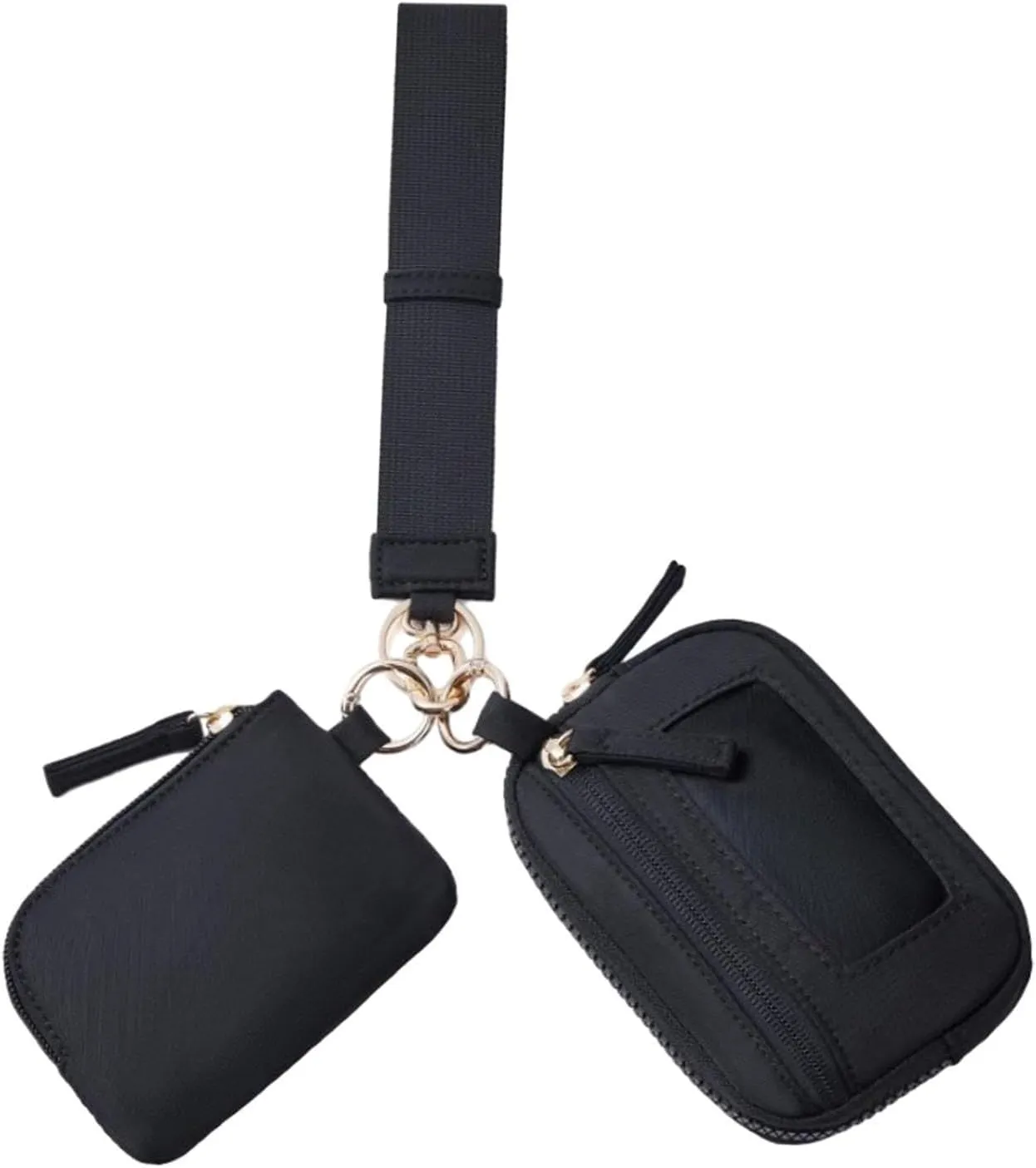 Keychain Wristlet Wallet Double Pouch Key Chain Bag Elegant Women Men Purse for Beach Shopping Holidays Valentines Gift Travel, Black