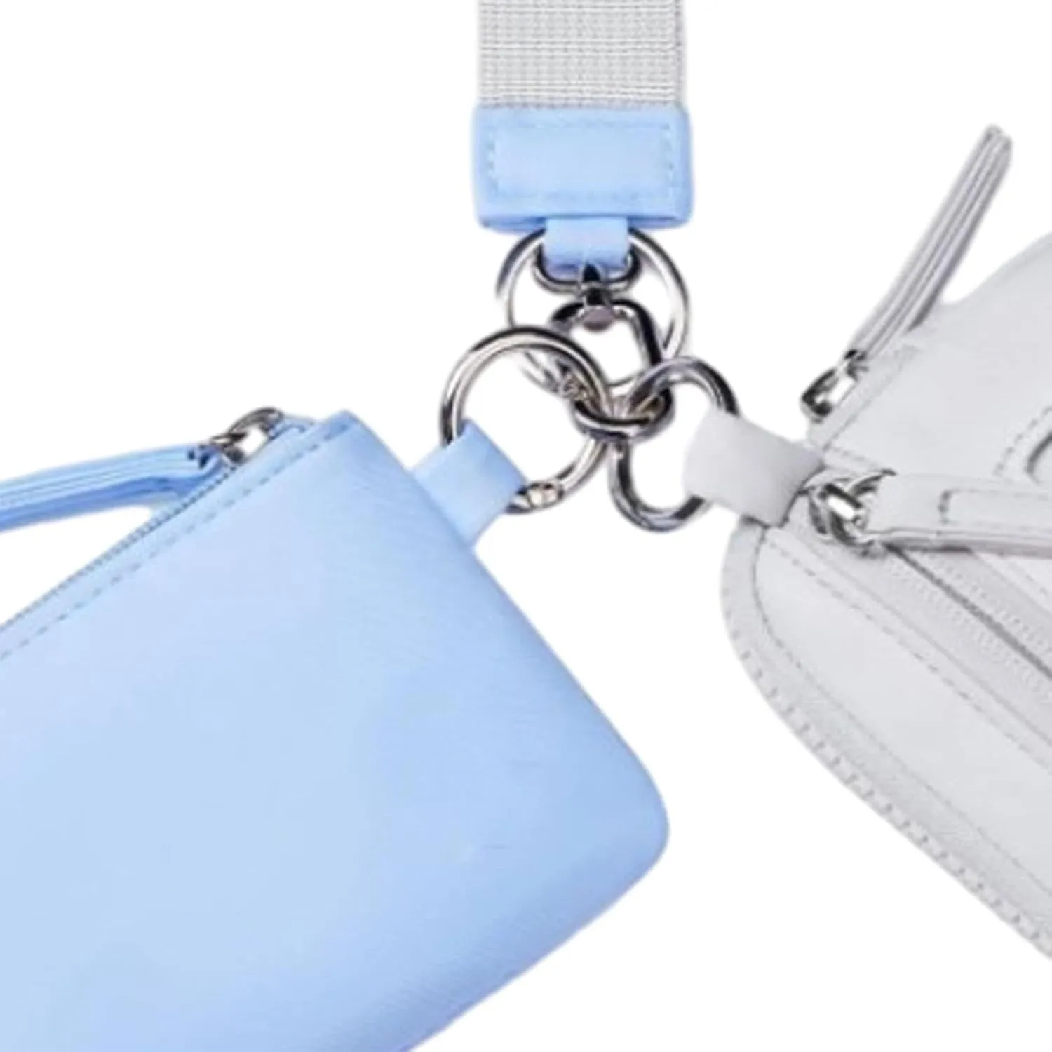 Keychain Wristlet Wallet Double Pouch Key Chain Bag Elegant Women Men Purse for Beach Shopping Holidays Valentines Gift Travel, Blue Gray