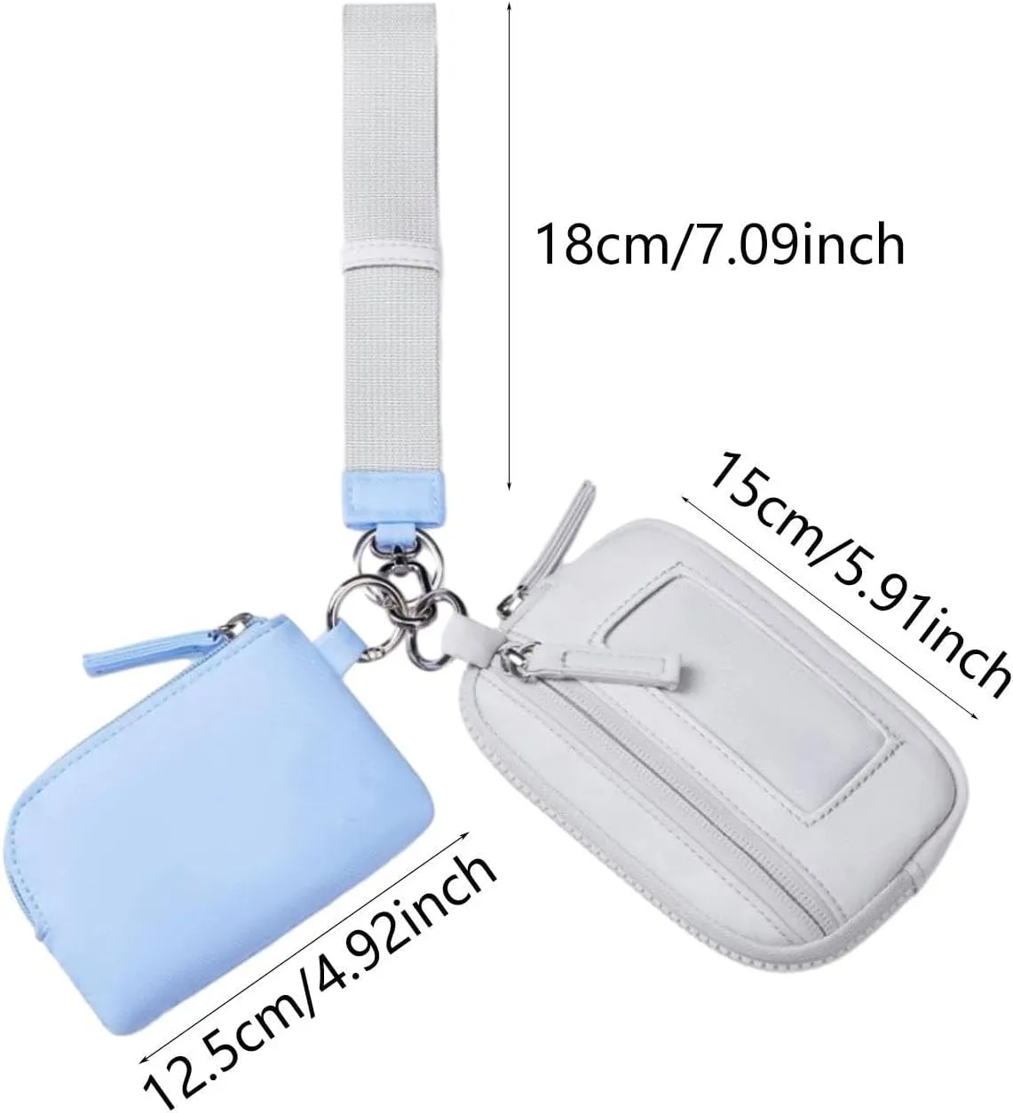 Keychain Wristlet Wallet Double Pouch Key Chain Bag Elegant Women Men Purse for Beach Shopping Holidays Valentines Gift Travel, Blue Gray