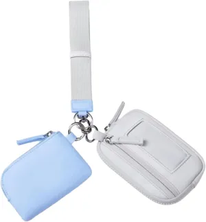 Keychain Wristlet Wallet Double Pouch Key Chain Bag Elegant Women Men Purse for Beach Shopping Holidays Valentines Gift Travel, Blue Gray