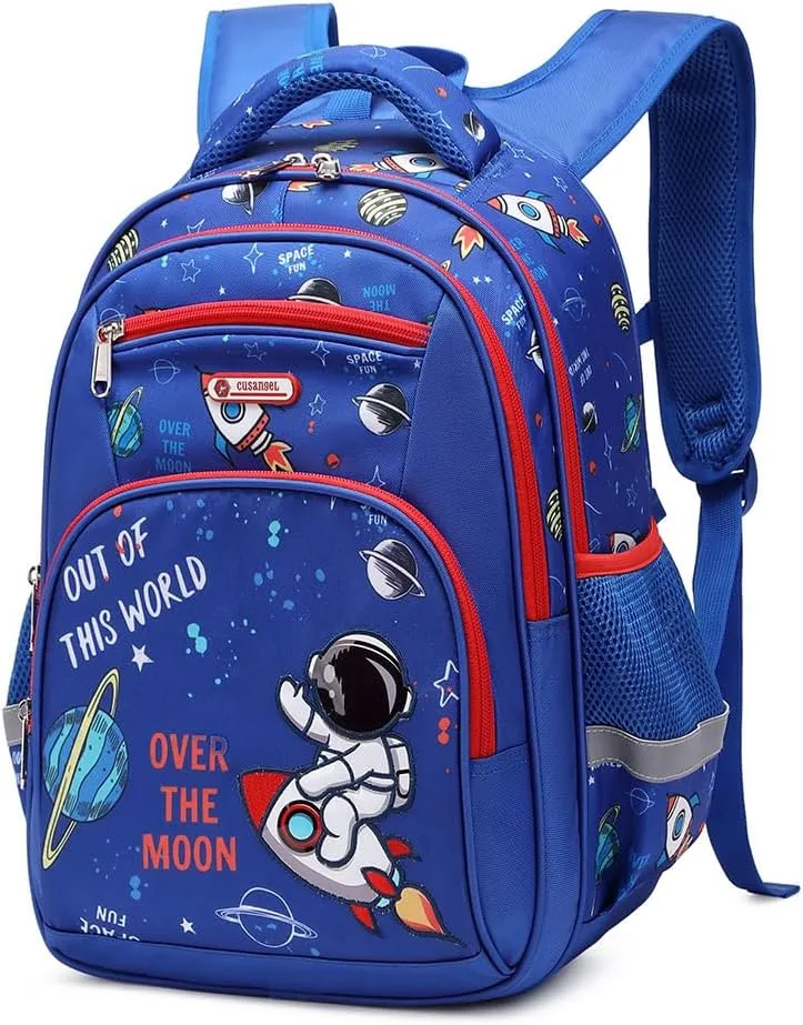 Kid Bookbag Boy Kindergarten Elenemtary Preschool Multi Compartment Backpack, Chest Strap Side Pockets
