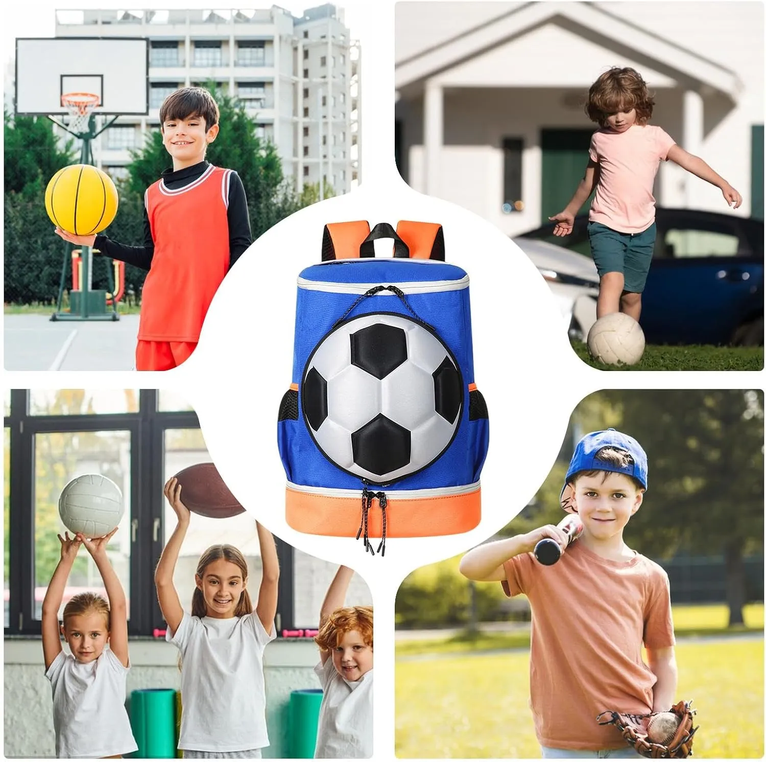 Kids Sports Backpack, Soccer Ball Backpack | Football Backpack Soccer Bag,Large Capacity Soccer Bag, Volleyball Backpack with Ball Compartment for Basketball, Vol
