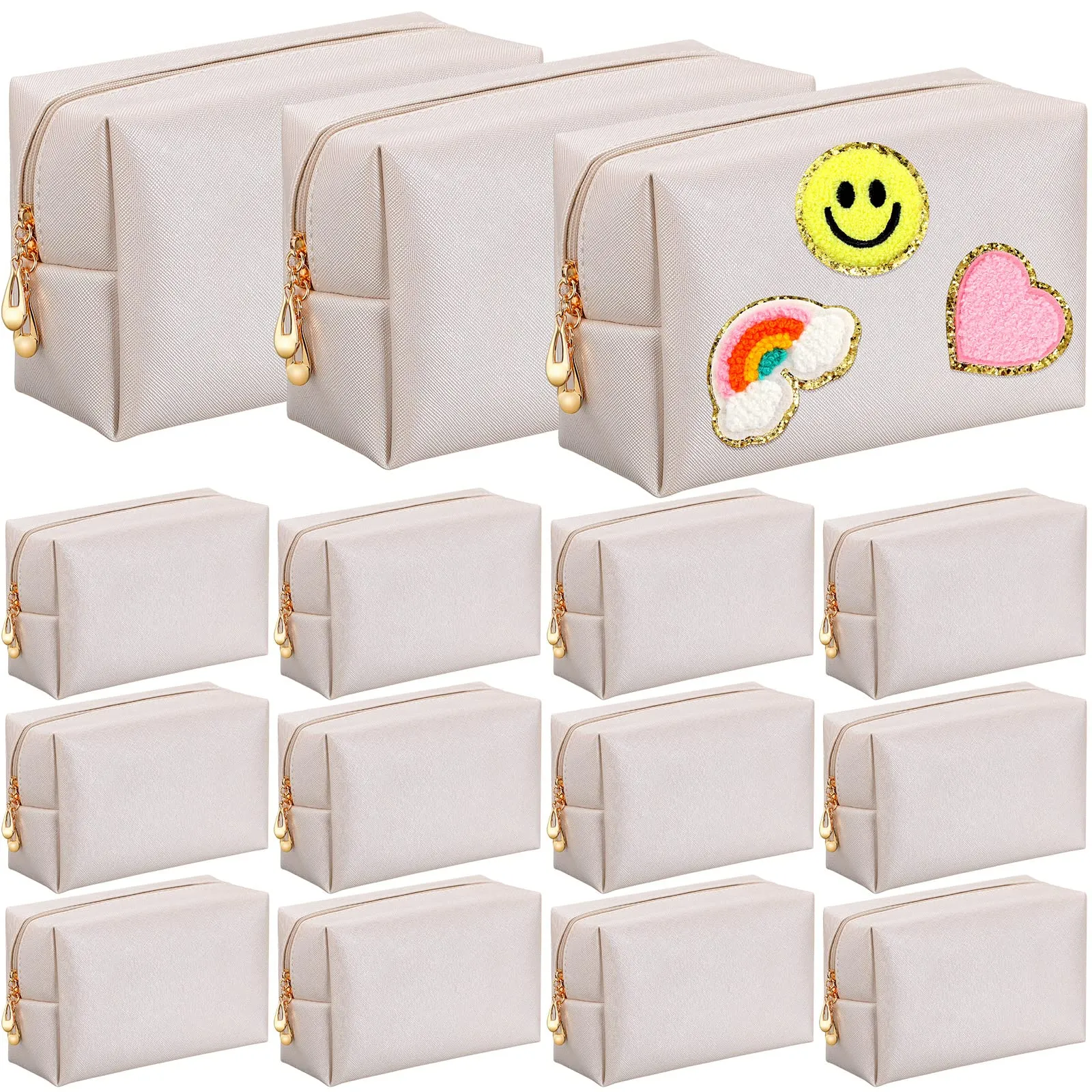 Kigeli 15 Pcs Aesthetics Makeup Bag PU Leather Cosmetic Bag Makeup Pouch Bulk Plain Cosmetic Pouch Waterproof Toiletry Bag for Christmas Party Gift Travel Cosmetic Organizer for Women (Ivory White)