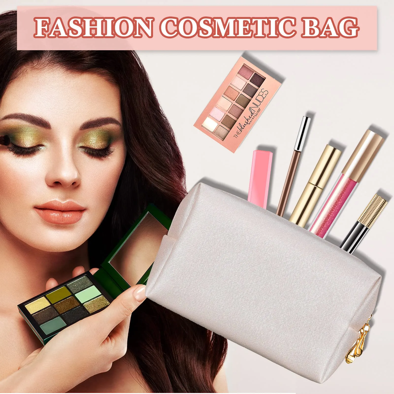Kigeli 15 Pcs Aesthetics Makeup Bag PU Leather Cosmetic Bag Makeup Pouch Bulk Plain Cosmetic Pouch Waterproof Toiletry Bag for Christmas Party Gift Travel Cosmetic Organizer for Women (Ivory White)