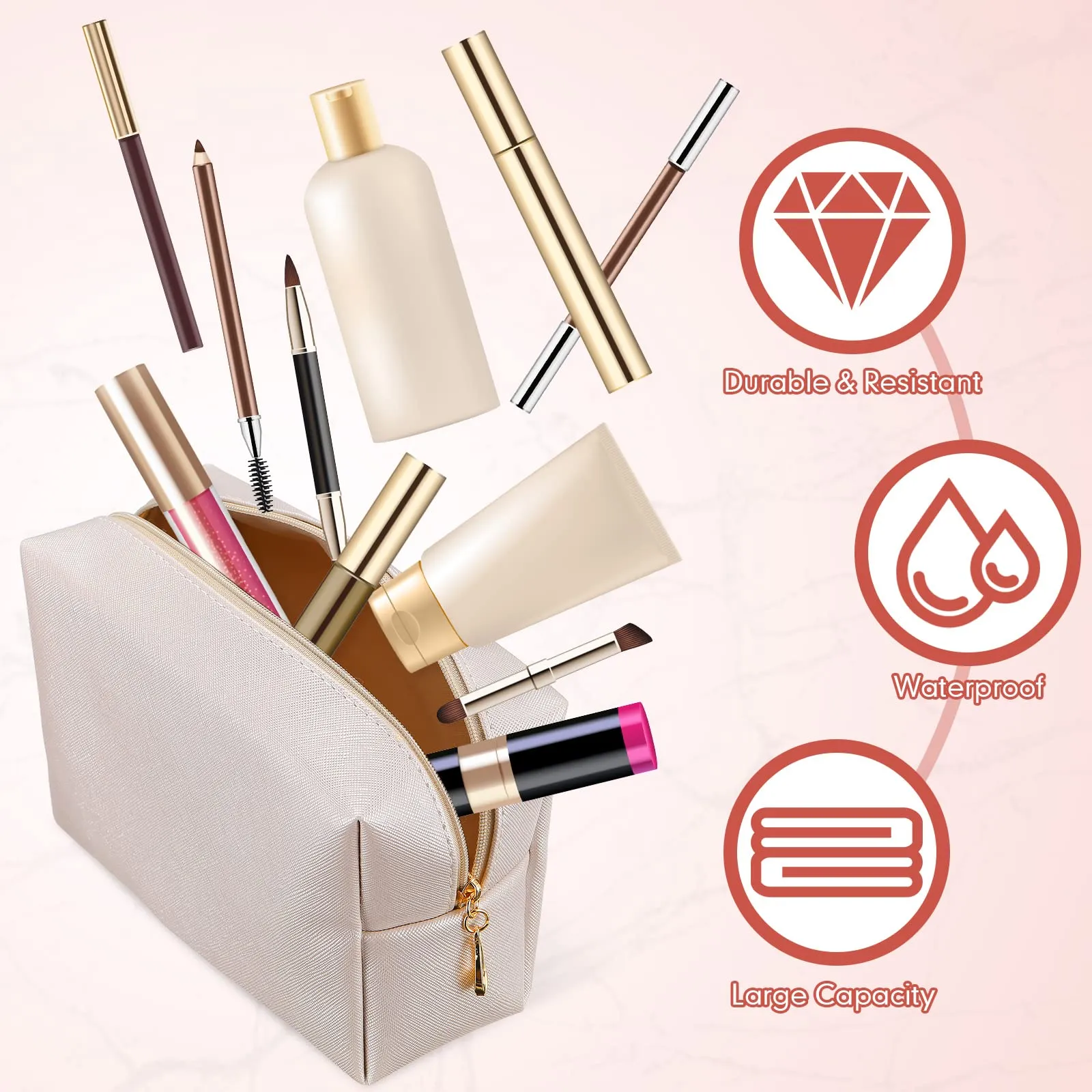 Kigeli 15 Pcs Aesthetics Makeup Bag PU Leather Cosmetic Bag Makeup Pouch Bulk Plain Cosmetic Pouch Waterproof Toiletry Bag for Christmas Party Gift Travel Cosmetic Organizer for Women (Ivory White)