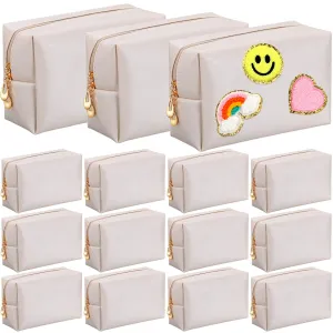 Kigeli 15 Pcs Aesthetics Makeup Bag PU Leather Cosmetic Bag Makeup Pouch Bulk Plain Cosmetic Pouch Waterproof Toiletry Bag for Christmas Party Gift Travel Cosmetic Organizer for Women (Ivory White)