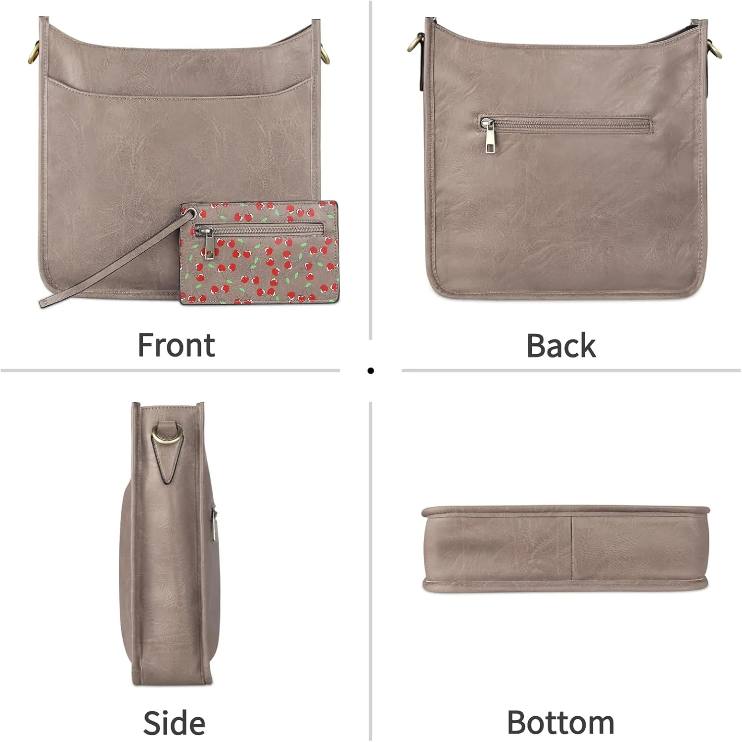 KITATU Vegan Leather Crossbody Bags for Women Hobo Shoulder Handbag with 2 Adjustable Guitar Straps 3Pcs Purse and Wallet Set
