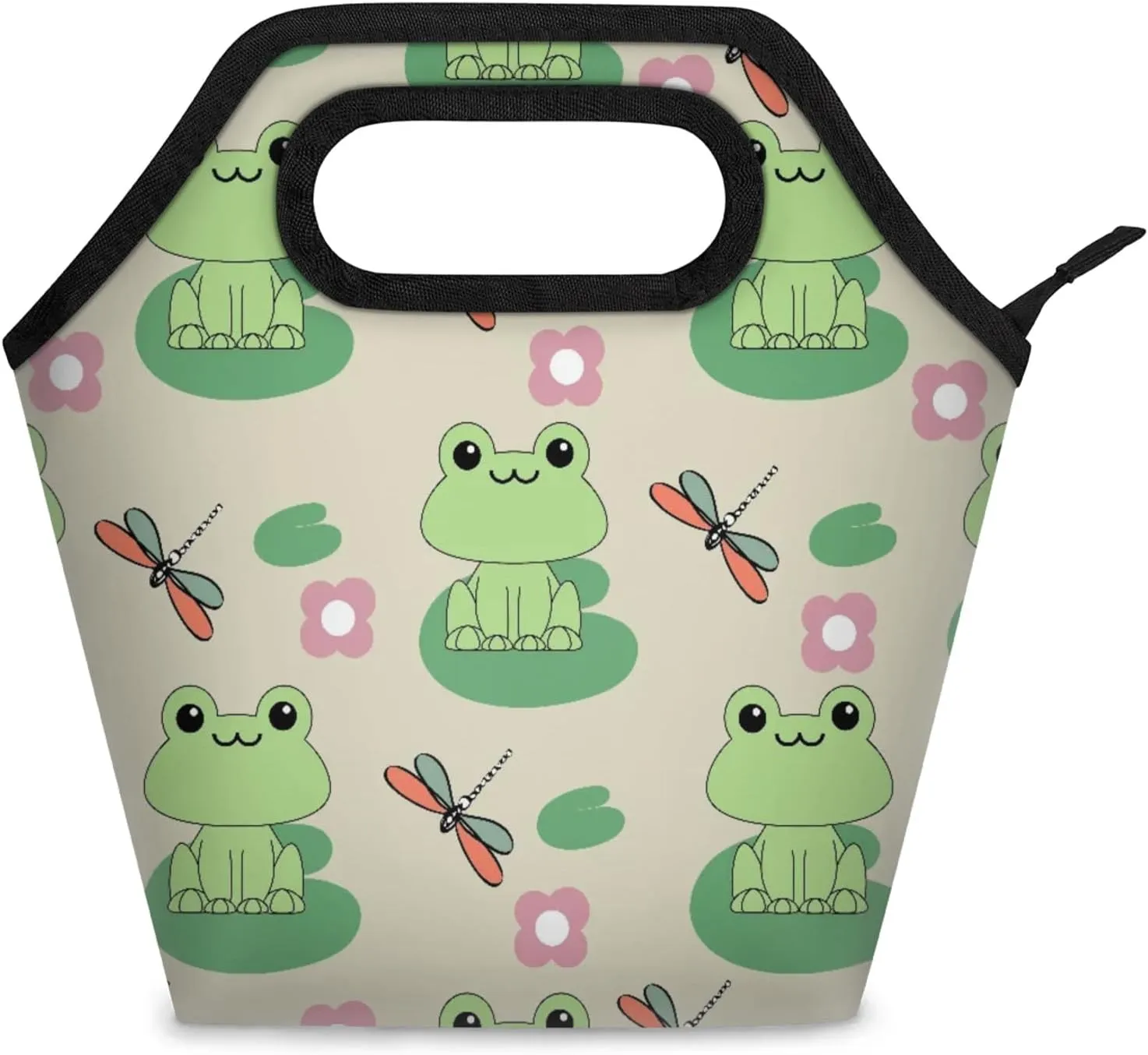 KOBLEN Froggy Pond Portable Insulated Lunch Bag for Adults, Oxford Thermal Food Tote Leakproof Reusable Meal Bag for Picnic, Hiking, Travel (7.5x4.7x11.2 Inch)