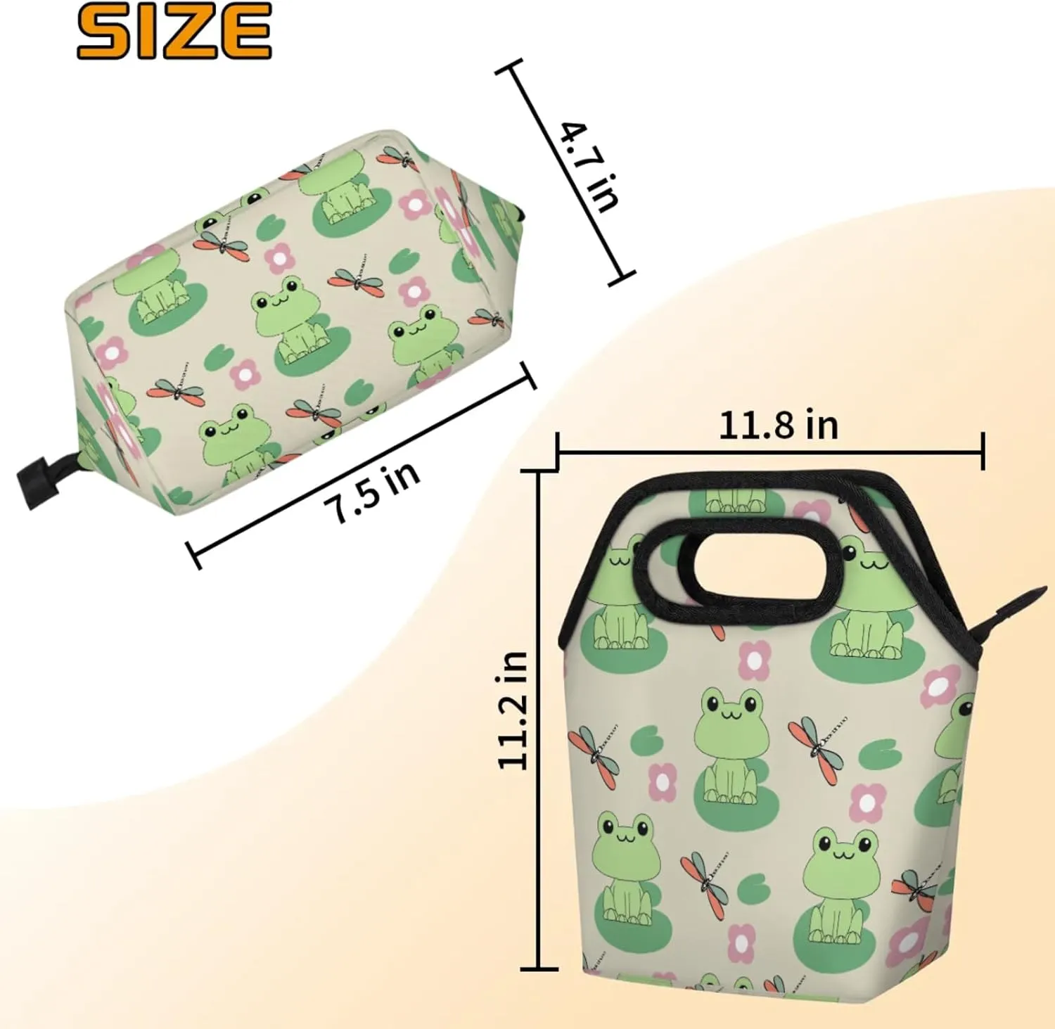 KOBLEN Froggy Pond Portable Insulated Lunch Bag for Adults, Oxford Thermal Food Tote Leakproof Reusable Meal Bag for Picnic, Hiking, Travel (7.5x4.7x11.2 Inch)