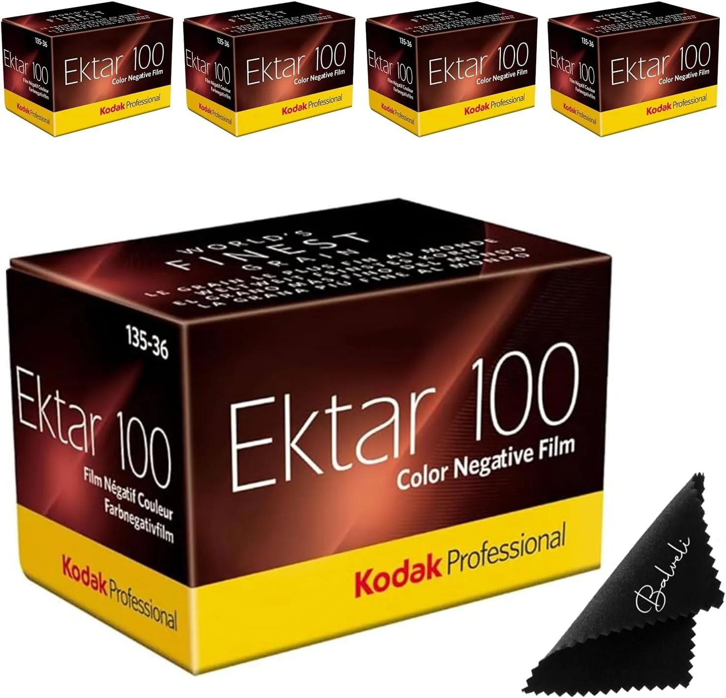 Kodak Ektar 100 35mm Film 4-Pack – ISO 100, 36 Exposure Color Film for 35mm Film Camera – Includes Balveli Premium Microfiber Cloth
