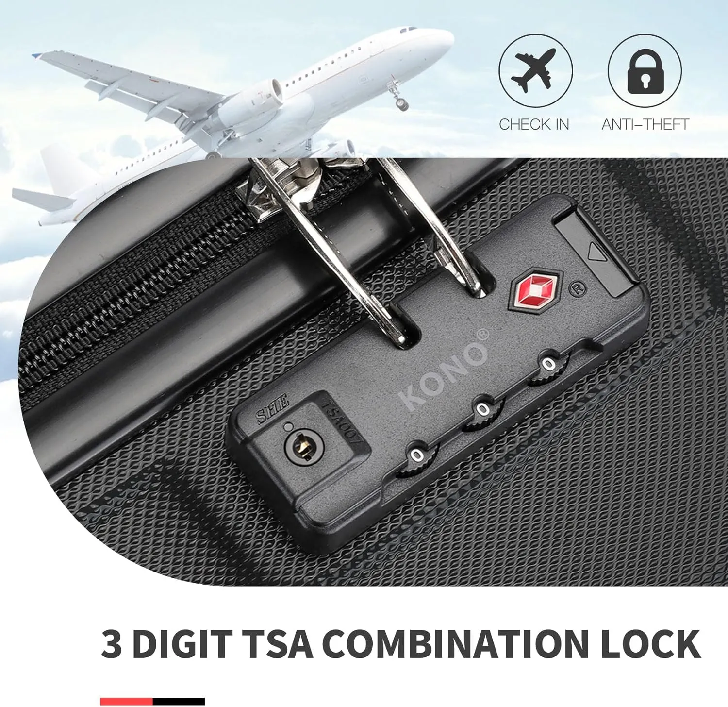 Kono Carry On Luggage Set Lightweight Airline Approved Carry On Suitcase with TSA Lock Spinner Wheels Durable Luggage Hardside Black