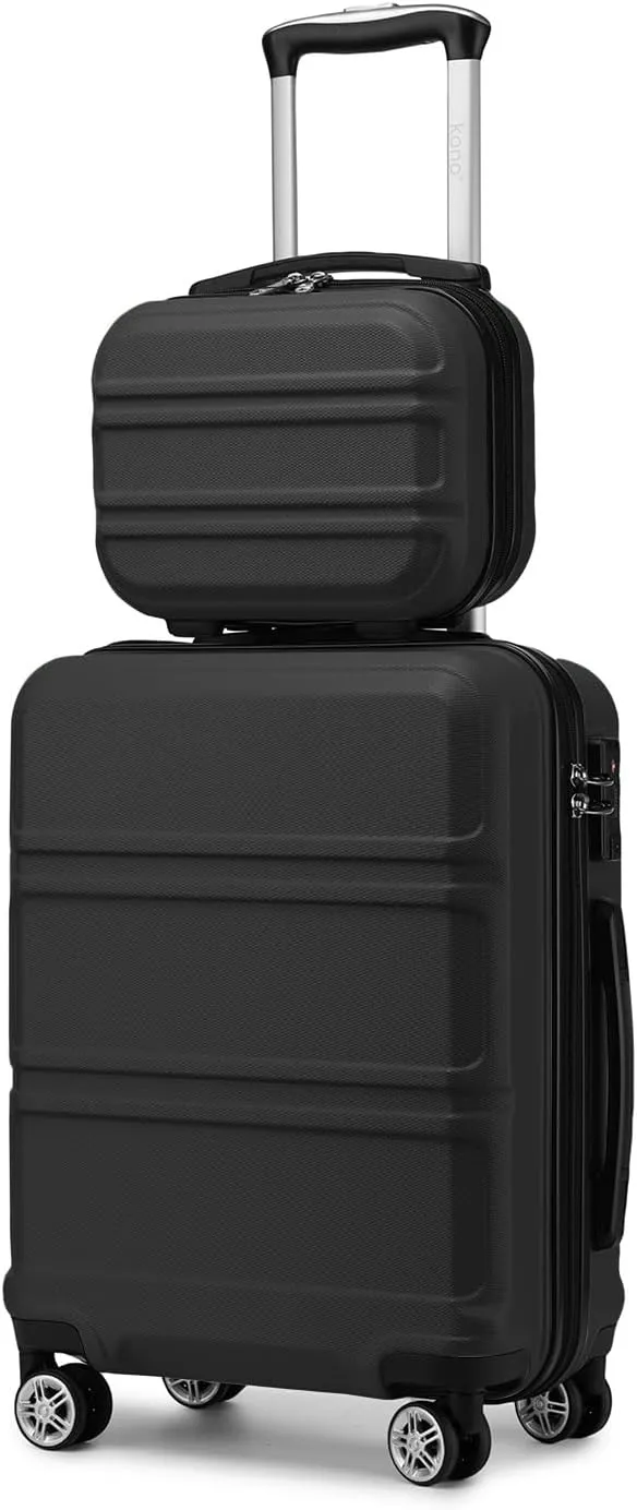 Kono Carry On Luggage Set Lightweight Airline Approved Carry On Suitcase with TSA Lock Spinner Wheels Durable Luggage Hardside Black