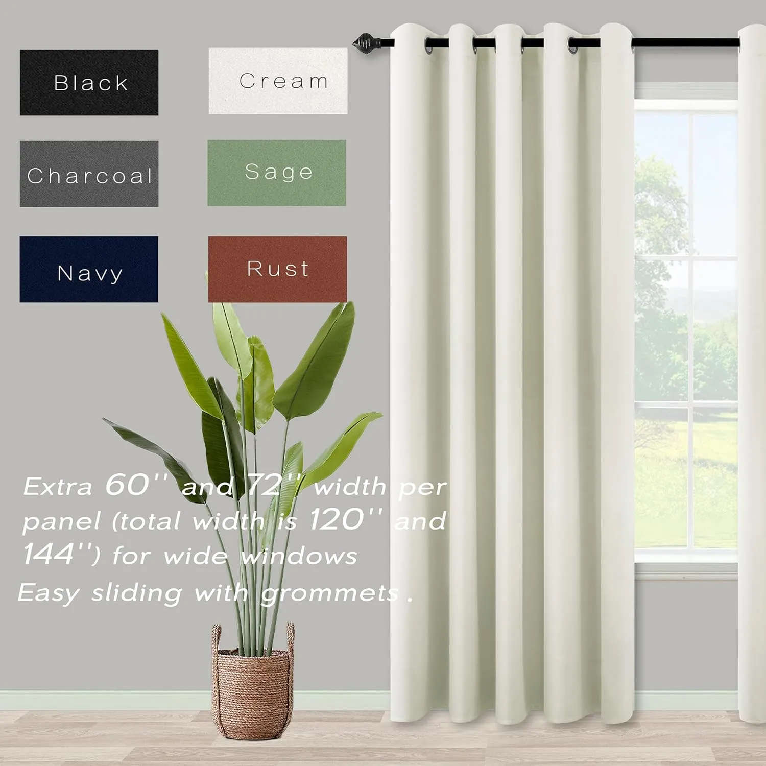 KOUFALL 60 Inch Wide Room Divider Curtains 2 Panel Set Split Privacy Sound Proof Boho Room Curtains for Sliding Glass Patio Doors,Cream Beige White,Total Width 120 x 84 Inch Long