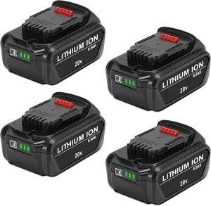KUNLUN 4Pack 20V 6.5Ah Replacement Battery for Dewalt 20V Max Battery Suitable for Dewalt 20 Volt XR Max Lithium-ion Battery DCB200 DCB201 DCB204 DCB206 DCD DCF DCG DCS Series Cordless Power Tools