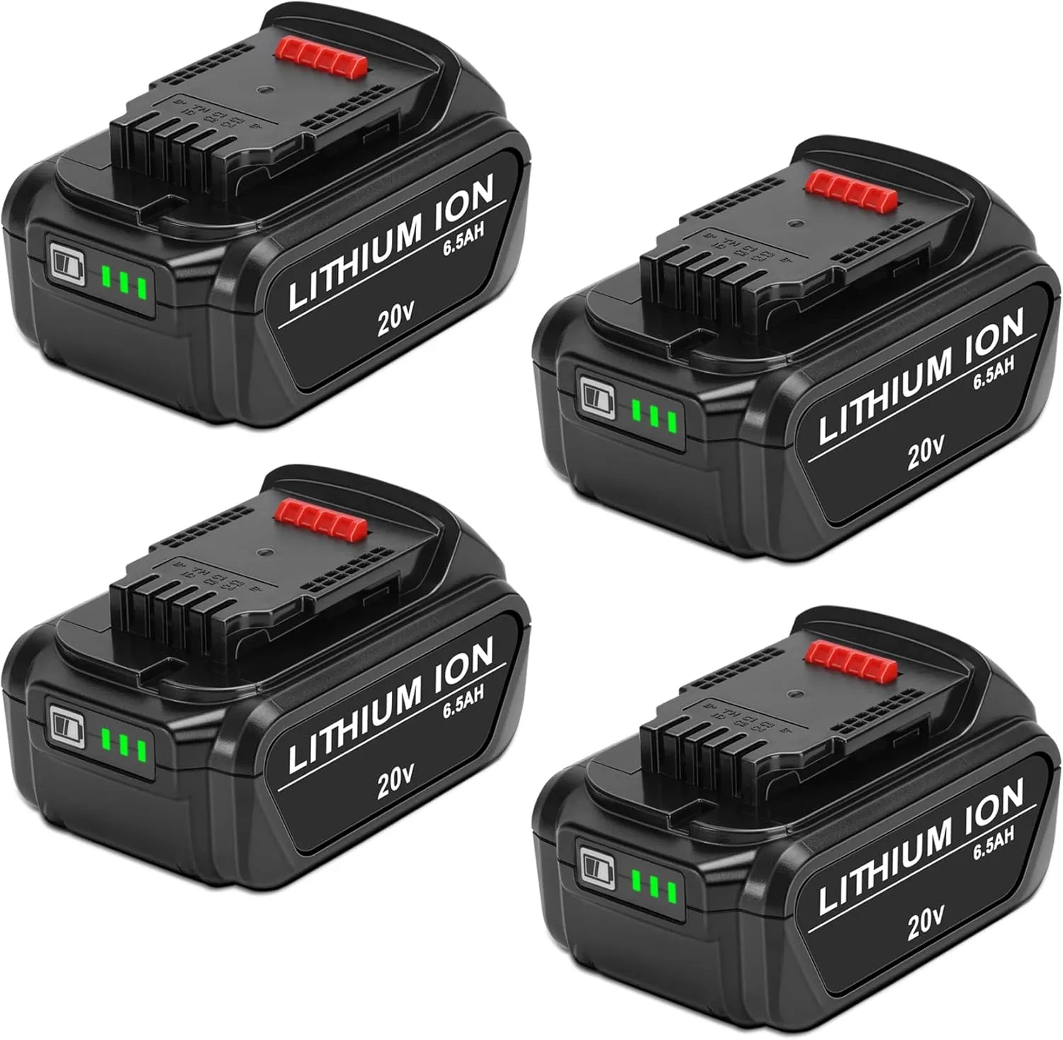 KUNLUN 4Pack 20V 6.5Ah Replacement Battery for Dewalt 20V Max Battery Suitable for Dewalt 20 Volt XR Max Lithium-ion Battery DCB200 DCB201 DCB204 DCB206 DCD DCF DCG DCS Series Cordless Power Tools