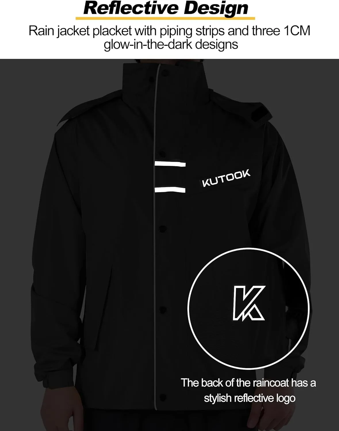 KUTOOK Men’s Rain Jacket Waterproof Hooded Lightweight Breathable Raincoat for Outdoor Cycling Hiking Running M-3XL