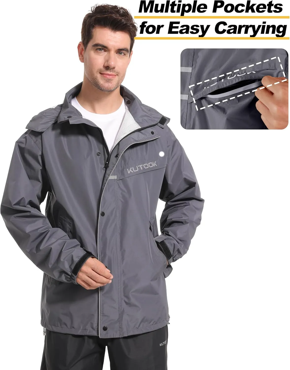 KUTOOK Men’s Rain Jacket Waterproof Hooded Lightweight Breathable Raincoat for Outdoor Cycling Hiking Running M-3XL