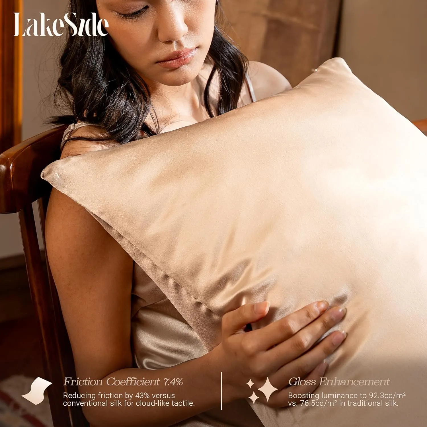 Lakeside Silk 100% Pure Mulberry Silk Pillowcase - 22 Momme 6A Grade - Nighttime Skincare & Hair Care Hydrating Pillow Cover - Sponge Wash Bag Included - Best Gift (Afterglow, Queen (20"x30"))