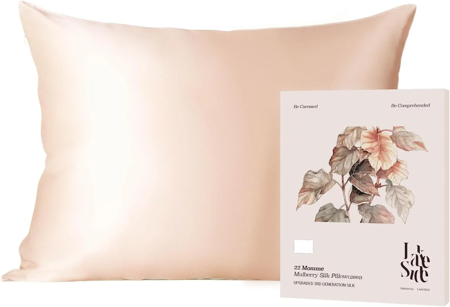 Lakeside Silk 100% Pure Mulberry Silk Pillowcase - 22 Momme 6A Grade - Nighttime Skincare & Hair Care Hydrating Pillow Cover - Sponge Wash Bag Included - Best Gift (Afterglow, Queen (20"x30"))