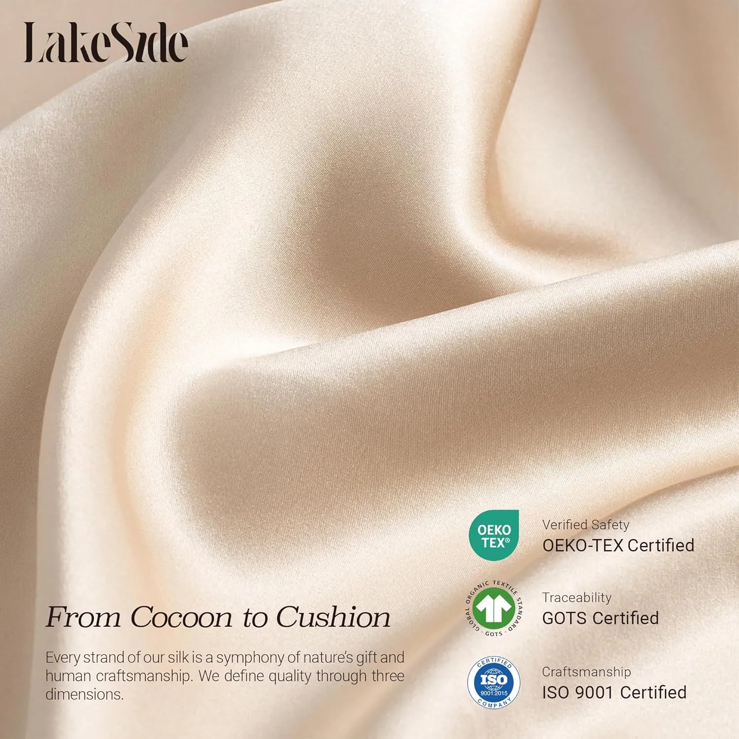 Lakeside Silk 100% Pure Mulberry Silk Pillowcase - 22 Momme 6A Grade - Nighttime Skincare & Hair Care Hydrating Pillow Cover - Sponge Wash Bag Included - Best Gift (Afterglow, Queen (20"x30"))