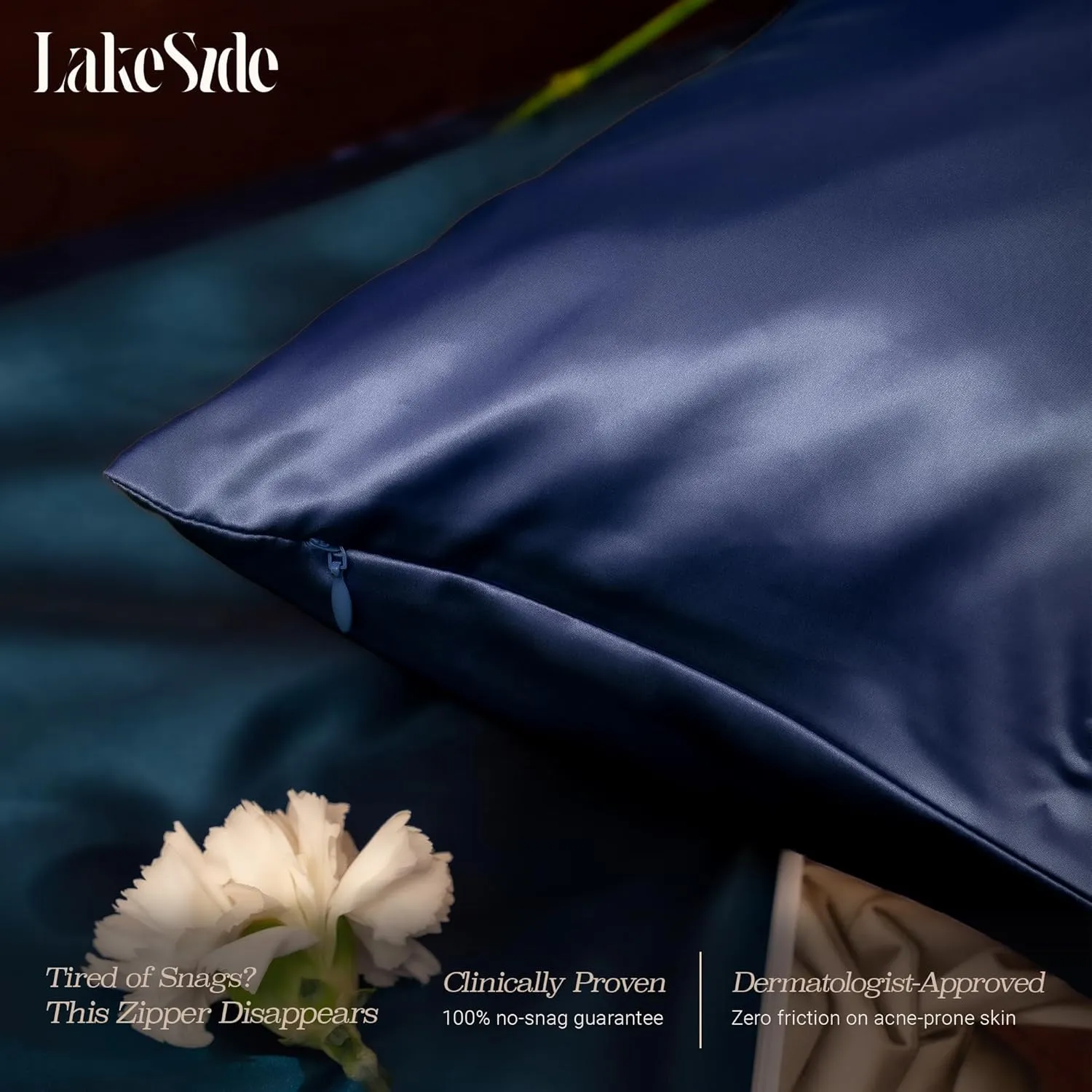 Lakeside Silk 100% Pure Mulberry Silk Pillowcase - 22 Momme 6A Grade - Nighttime Skincare & Hair Care Hydrating Pillow Cover - Sponge Wash Bag Included - Best Gift (Poseidon, Standard (20"x26"))