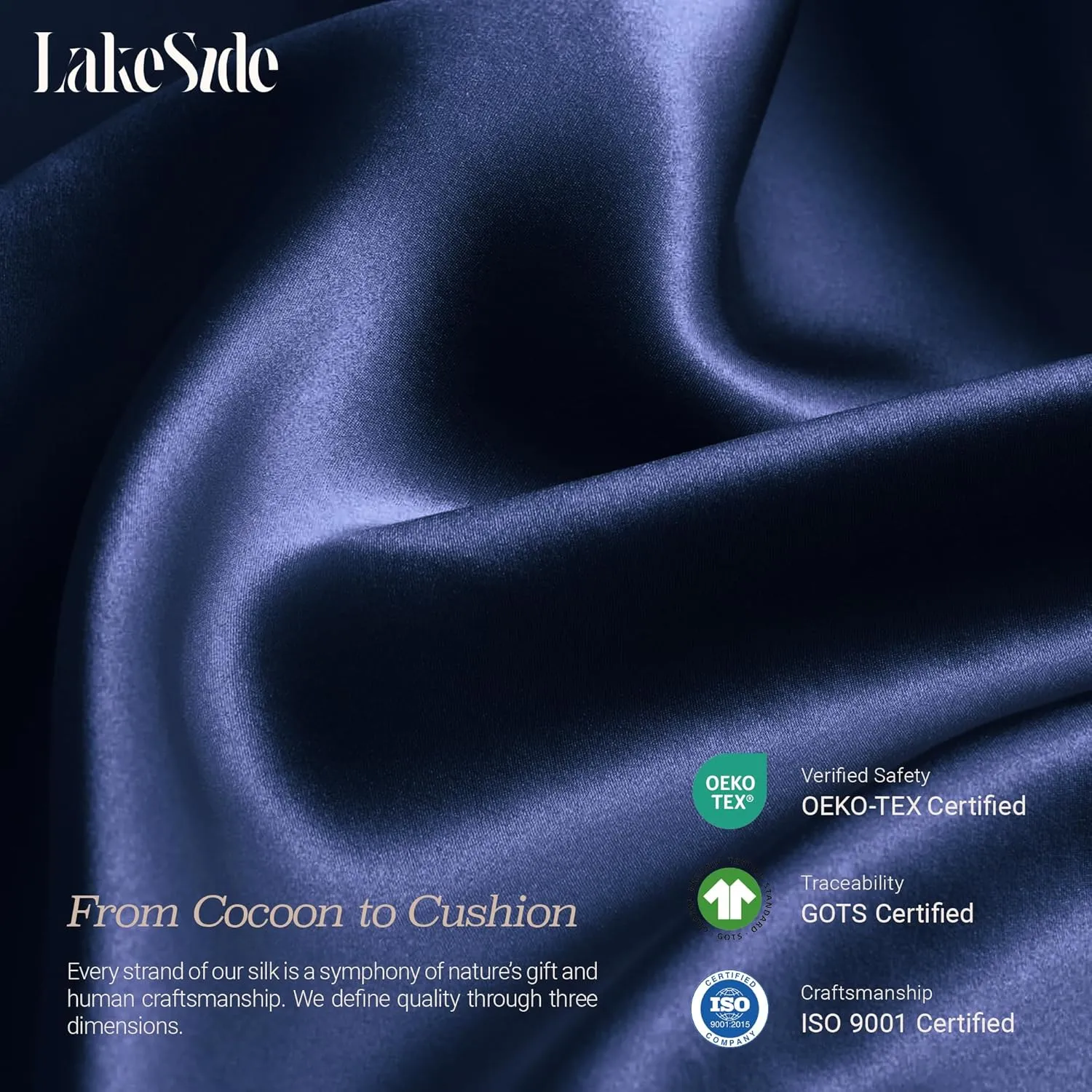 Lakeside Silk 100% Pure Mulberry Silk Pillowcase - 22 Momme 6A Grade - Nighttime Skincare & Hair Care Hydrating Pillow Cover - Sponge Wash Bag Included - Best Gift (Poseidon, Standard (20"x26"))