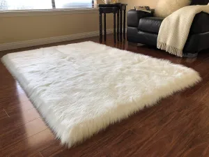 LAMBZY Faux Sheepskin Super Soft Hypoallergenic Rectangular Area Rug Plush Fur, Luxury Shaggy Silky Plush Carpet for Bedrooms Rugs Living Room Kids Rooms Floor Rugs (5'x8',150x240cm,White)