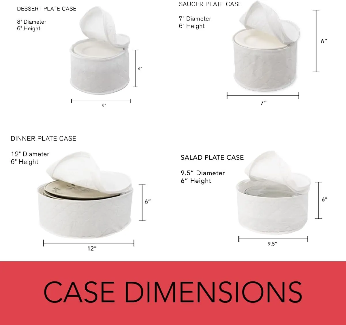LAMINET 6 Piece Quilted Dinnerware Storage Starter Set - Includes 4 Plate Cases, 1 Cup Case & Platter Case - WHITE