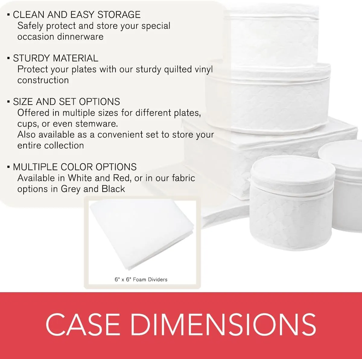 LAMINET 6 Piece Quilted Dinnerware Storage Starter Set - Includes 4 Plate Cases, 1 Cup Case & Platter Case - WHITE