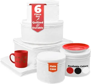 LAMINET 6 Piece Quilted Dinnerware Storage Starter Set - Includes 4 Plate Cases, 1 Cup Case & Platter Case - WHITE