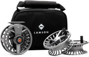 LAMSON | Liquid S-Series Fly Fishing Reel 3 Pack | All-Water | 1 Reel & 2 Bonus Spools   Carrying Case | Large Arbor, Powerful Sealed Drag, Pressure Cast Aluminum