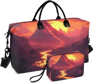 Landscape Moutain River Moon Duffel Bag for Traveling, Gym Bags with Multiple Interior Pockets for Women Men Toiletry Purse Included 20.5”x 1.9” x 13.8”