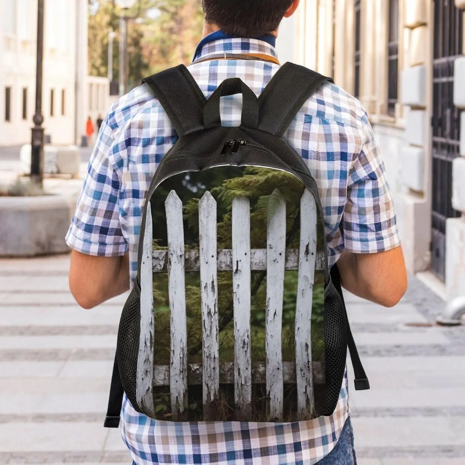 Laptop Backpack for Men Women Carry On Backpack Aged White Fence Backpack Lightweight Travel Bag Casual Daypack