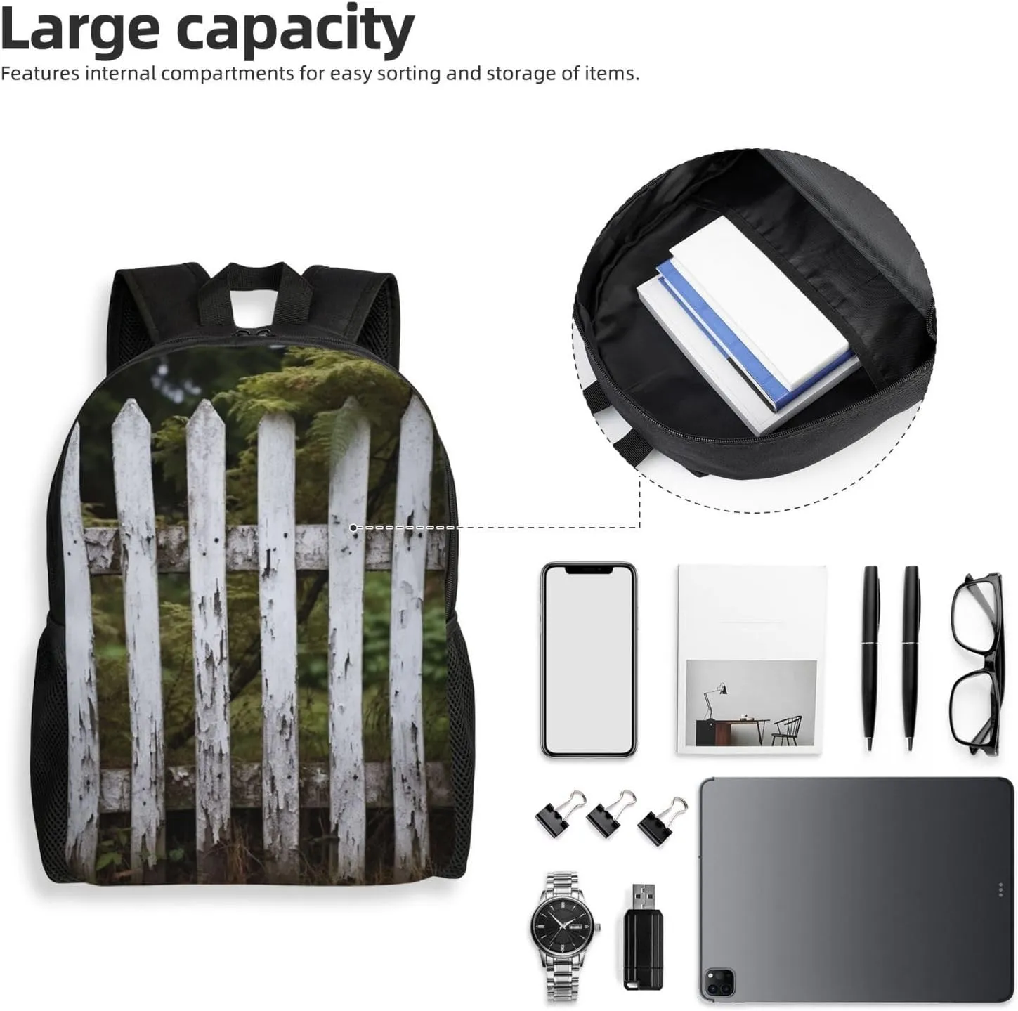 Laptop Backpack for Men Women Carry On Backpack Aged White Fence Backpack Lightweight Travel Bag Casual Daypack