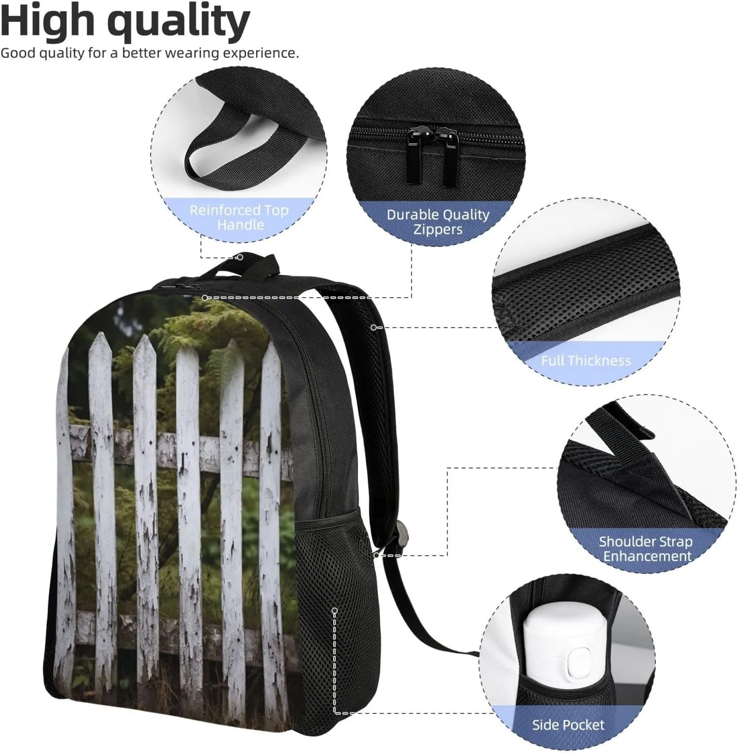 Laptop Backpack for Men Women Carry On Backpack Aged White Fence Backpack Lightweight Travel Bag Casual Daypack