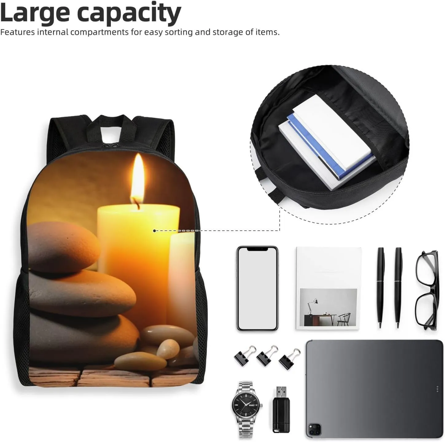Laptop Backpack for Men Women Carry On Backpack Candles and Stone Backpack Lightweight Travel Bag Casual Daypack