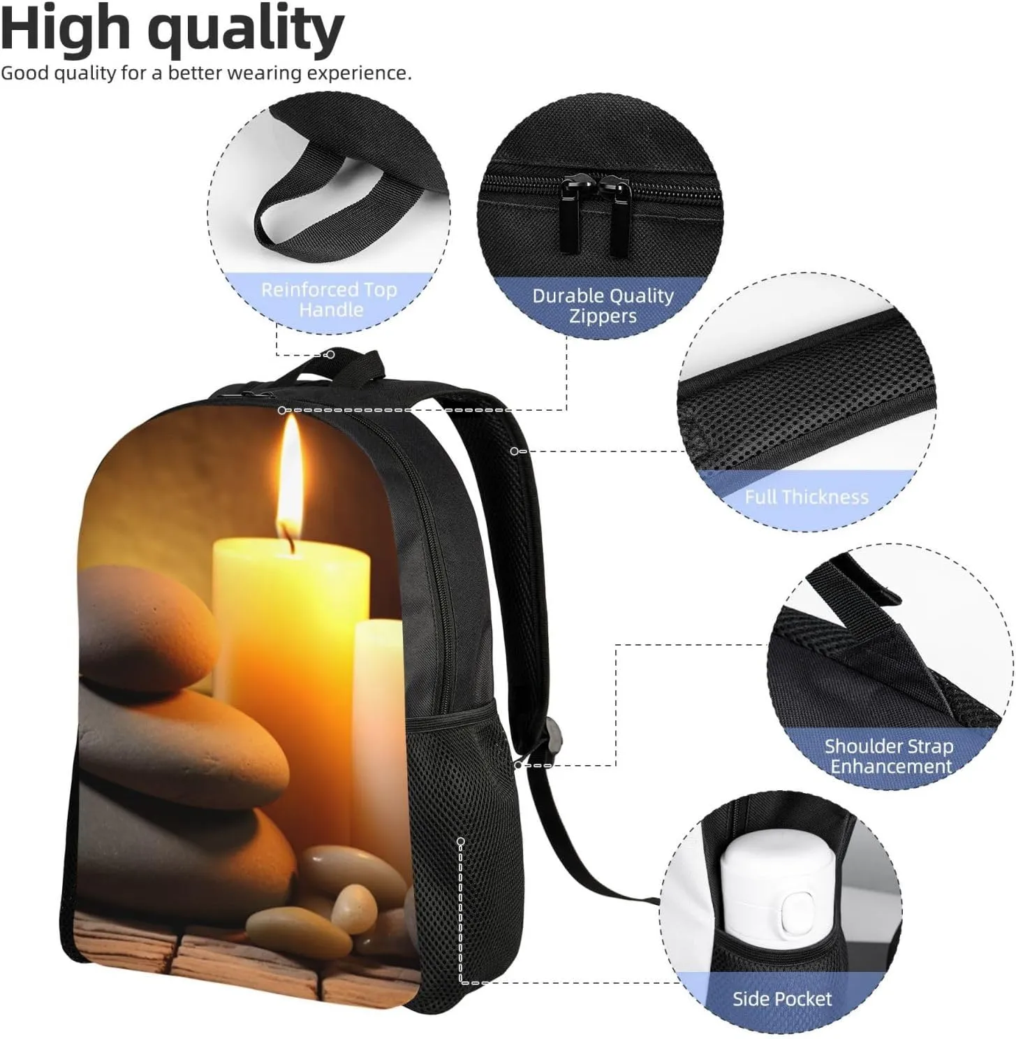 Laptop Backpack for Men Women Carry On Backpack Candles and Stone Backpack Lightweight Travel Bag Casual Daypack