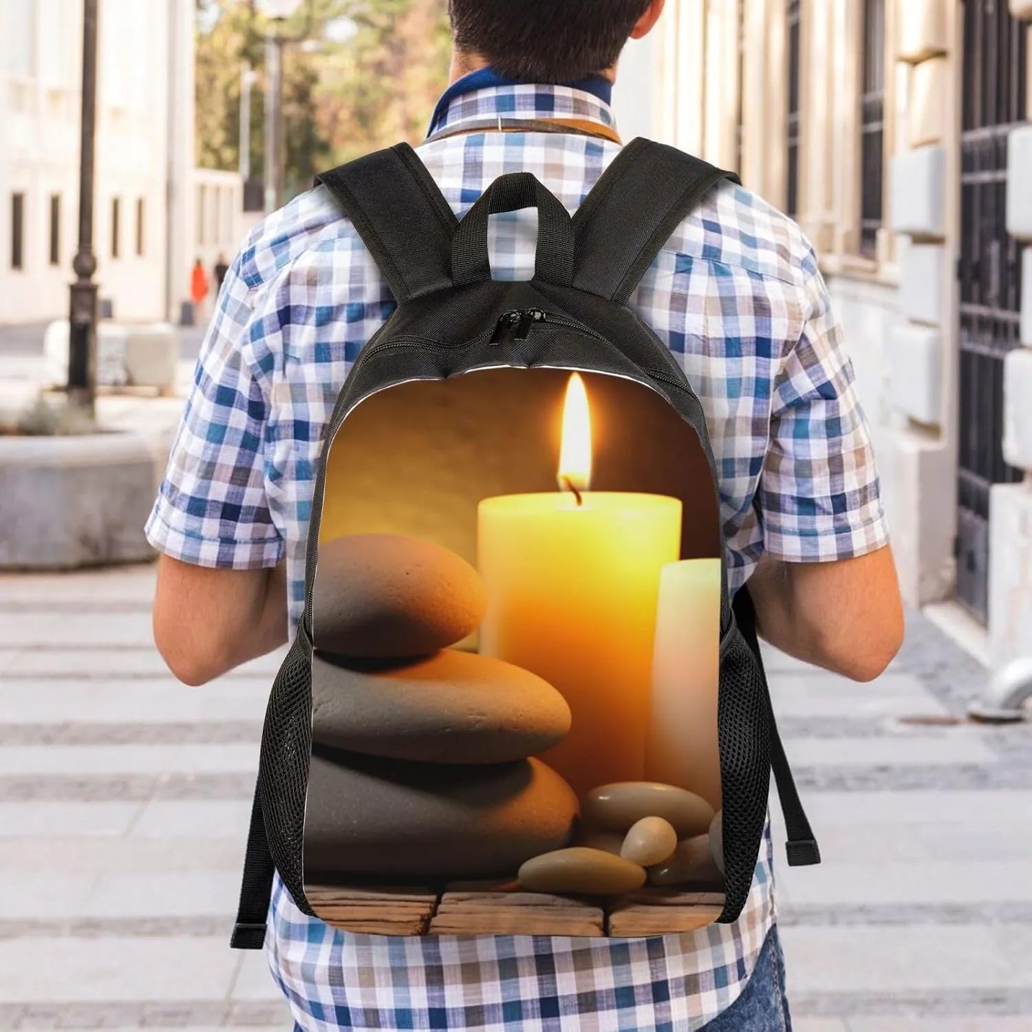 Laptop Backpack for Men Women Carry On Backpack Candles and Stone Backpack Lightweight Travel Bag Casual Daypack